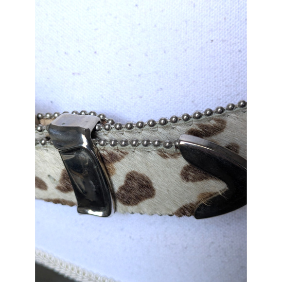 Vintage BB Simon Animal Print Calf Pony Hair Belt Sz XL Western Beige Tan Silver